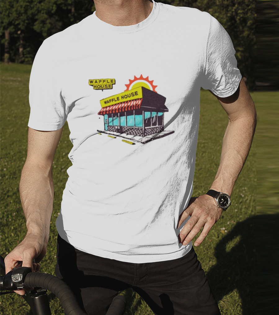 Waffle House Restaurant Building With Sunburst Background T-Shirt