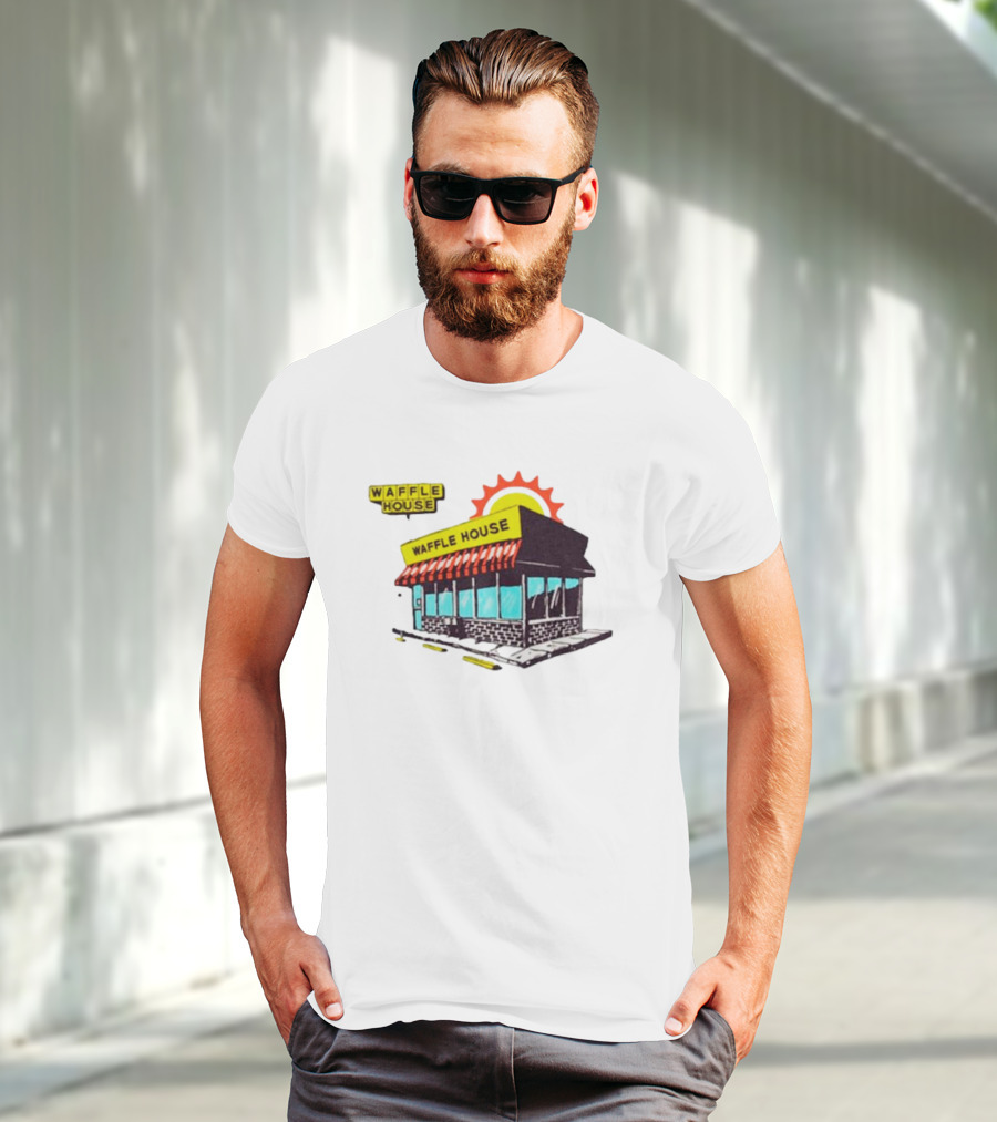 Waffle House Restaurant Building With Sunburst Background T-Shirt