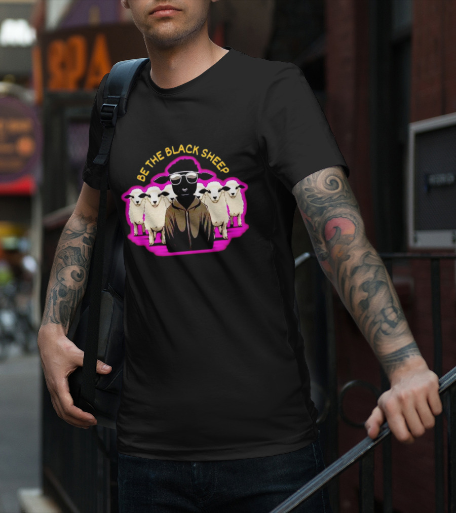 BE THE BLACK SHEEP Cool Black Sheep With Sunglasses Standing Out In A Flock T-Shirt