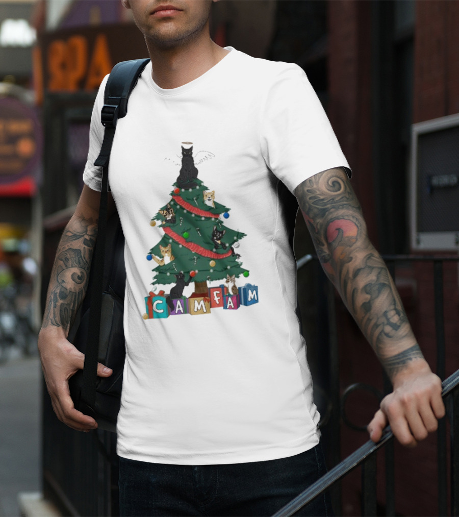 Cam Fam Cats On Christmas Tree T-Shirt