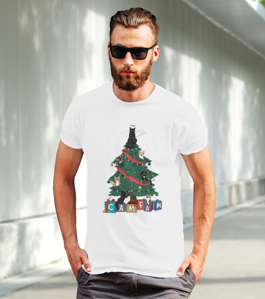 Cam Fam Cats On Christmas Tree T-Shirt