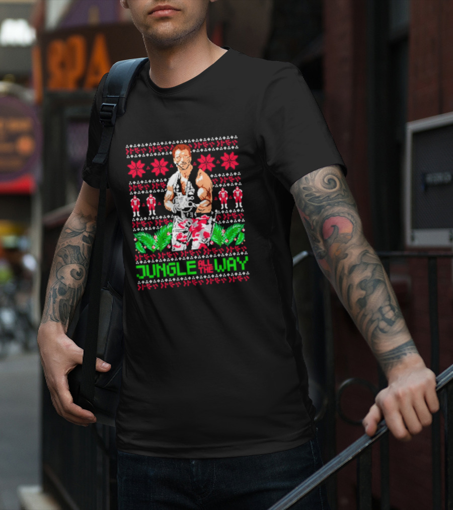 Jungle All The Way Retro Action Hero Holiday T-Shirt