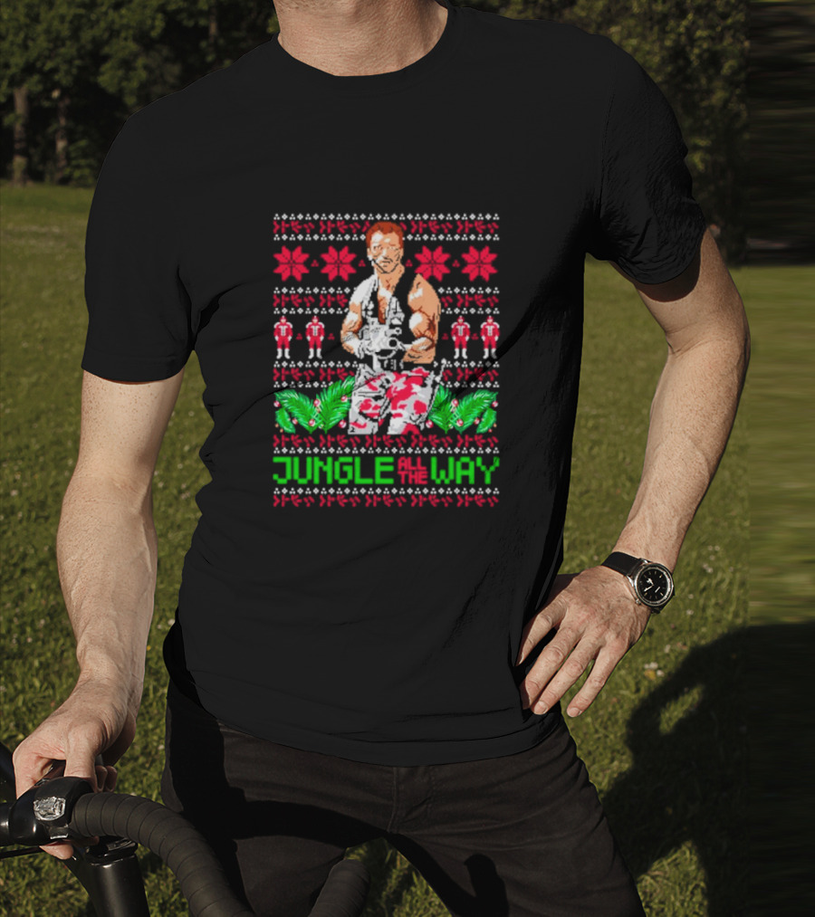 Jungle All The Way Retro Action Hero Holiday T-Shirt
