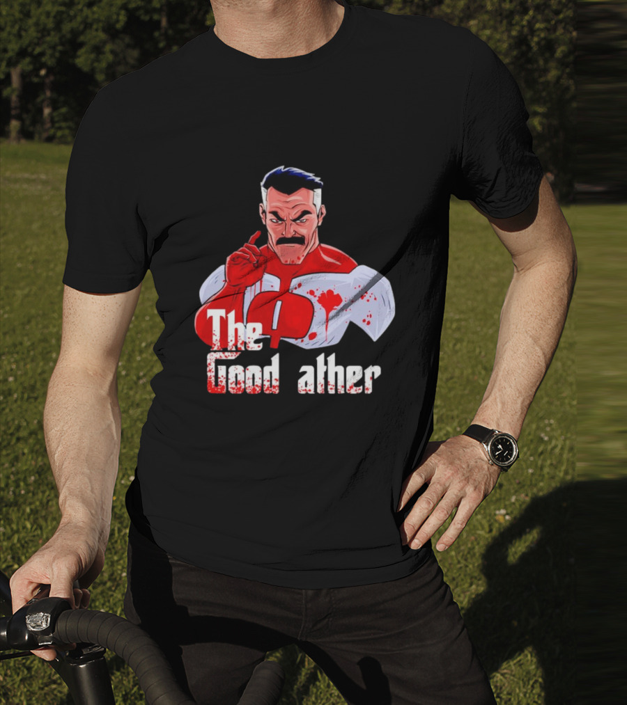 Omni Dad The Good Father Superhero Parody Red And White Costume T-Shirt