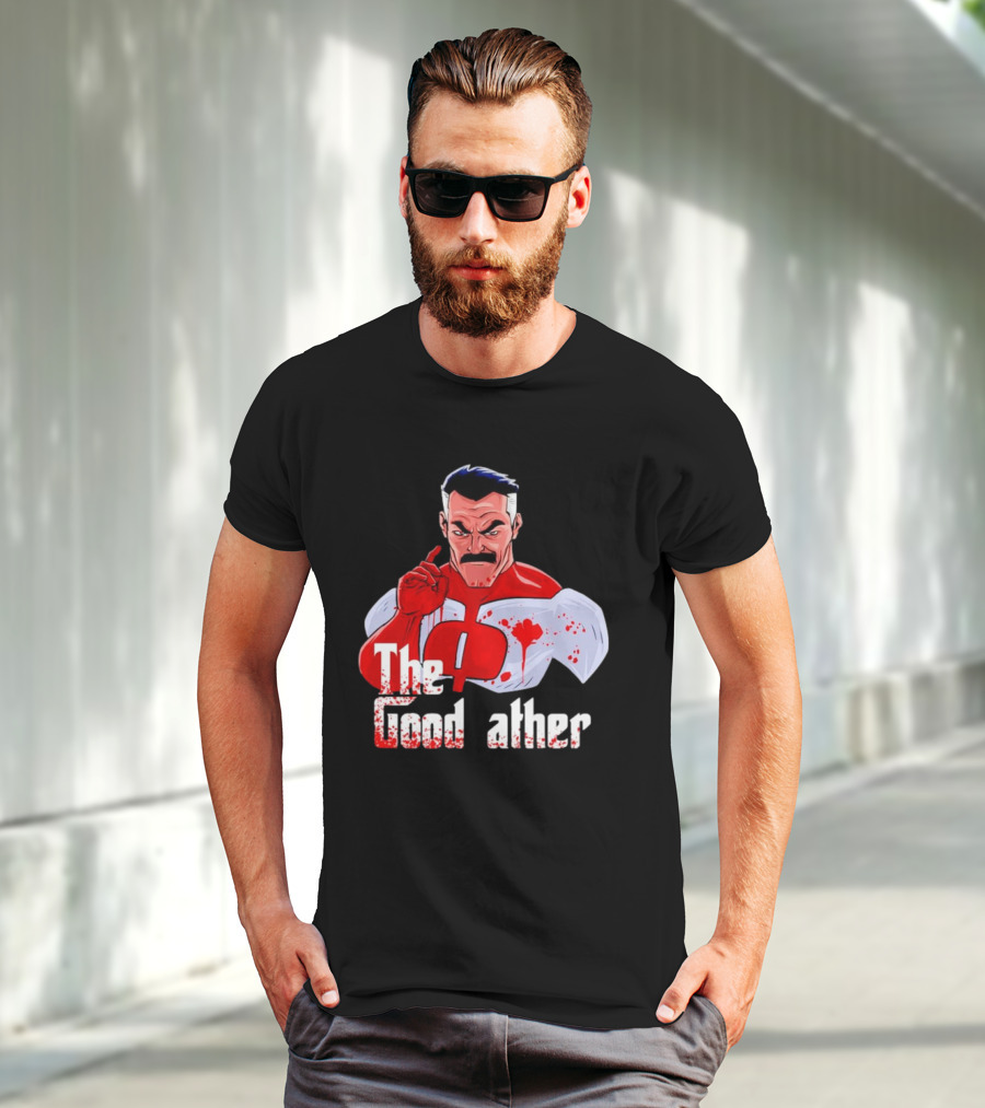 Omni Dad The Good Father Superhero Parody Red And White Costume T-Shirt