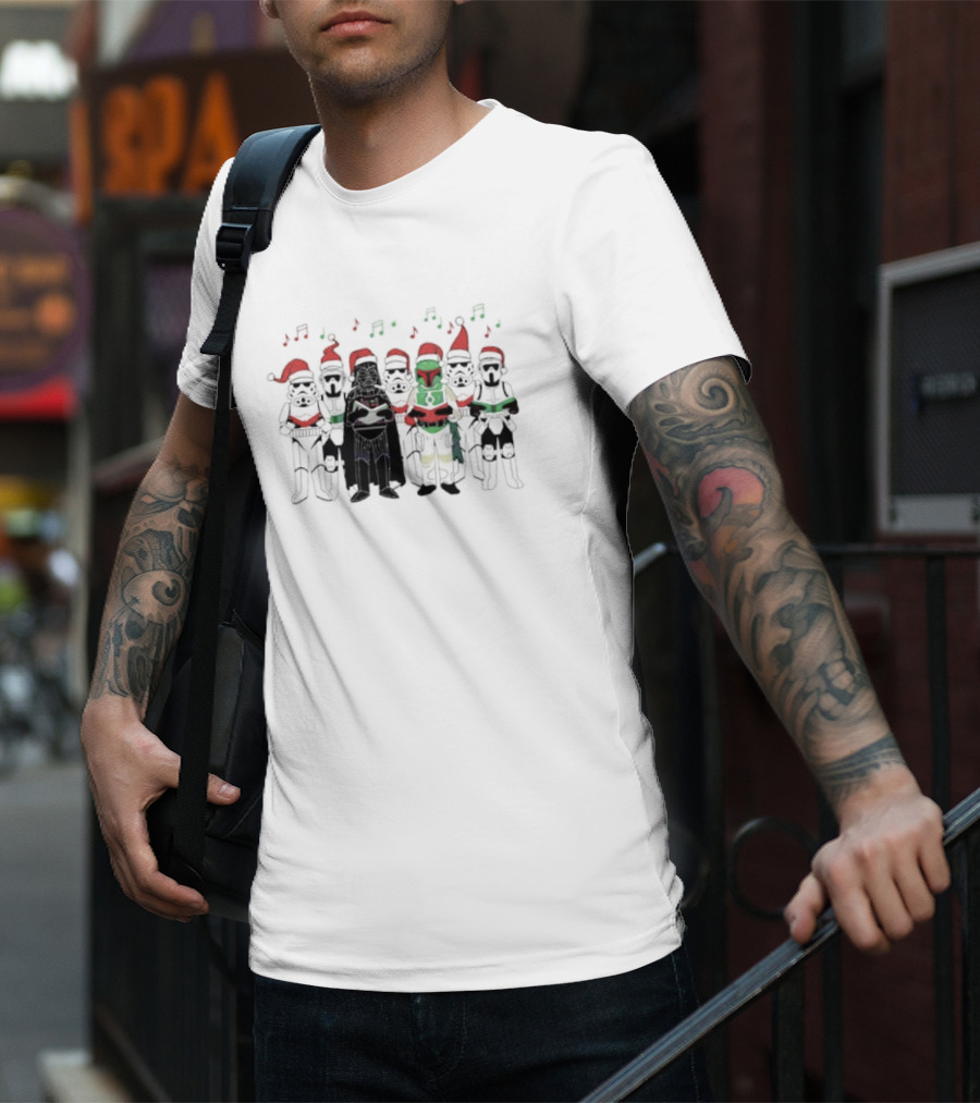 Star Wars Characters Santa Hats Singing Christmas Carols T-Shirt