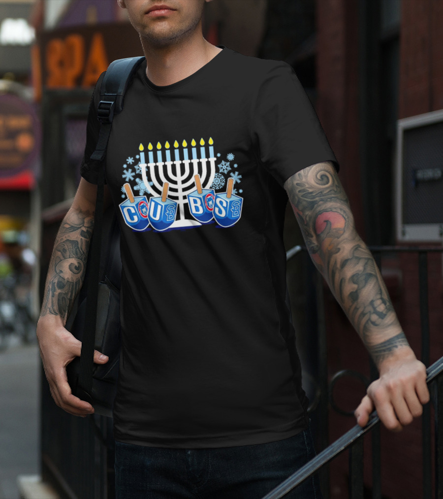 Cubs Hanukkah Menorah Dreidels Snowflakes T-Shirt