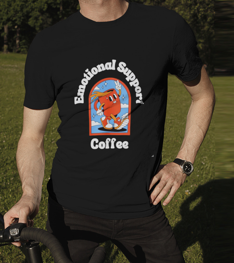 Emotional Support Coffee Cheerful Cartoon Character T-Shirt