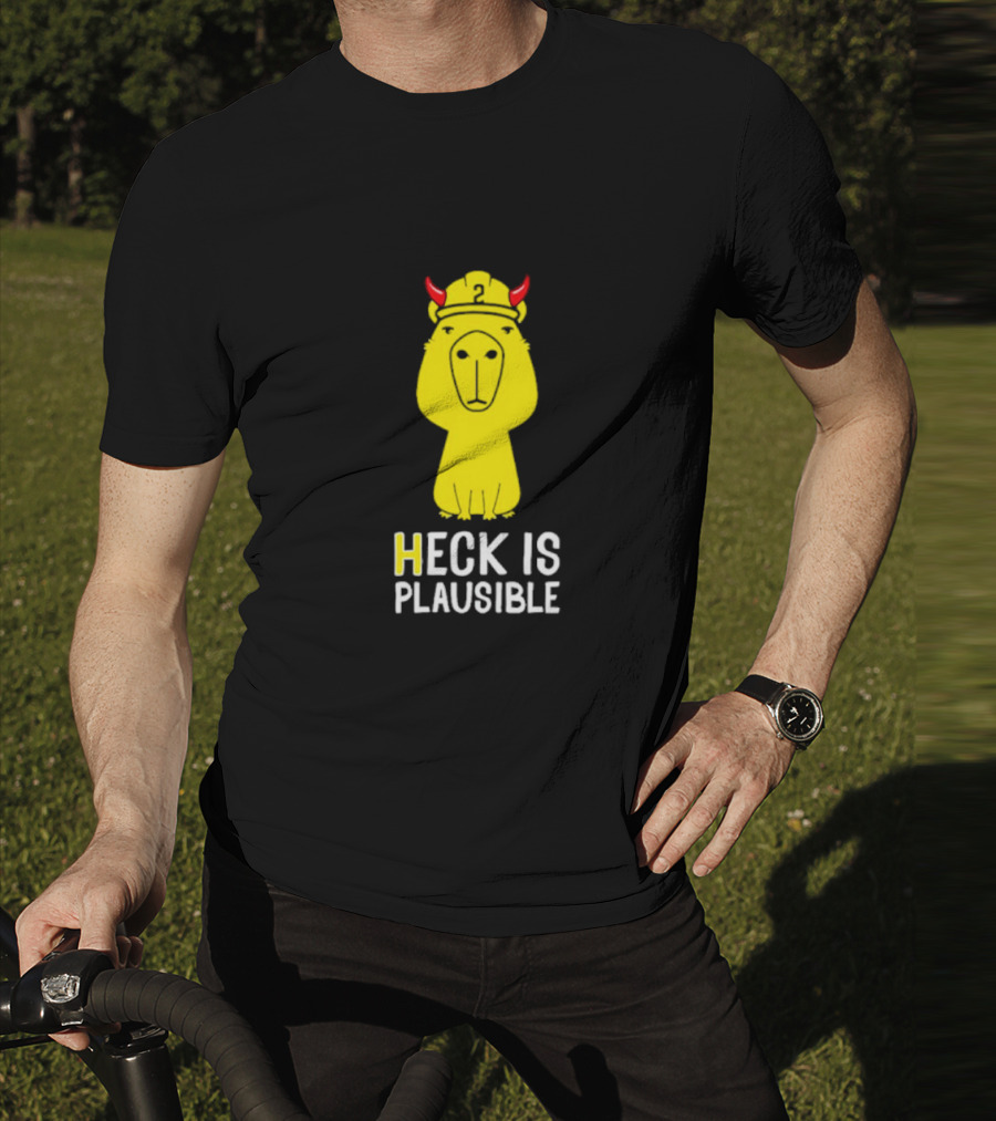 HECK IS PLAUSIBLE 2 Red Horned Yellow Character T-Shirt