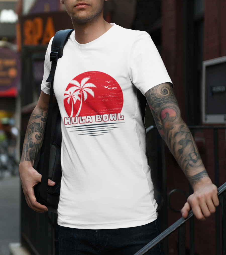 Hula Bowl Established 1946 Red Sunset With Palm Trees T-Shirt