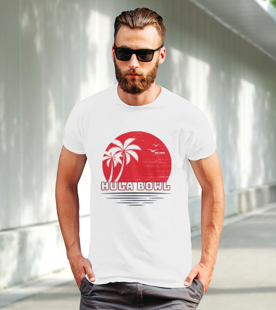 Hula Bowl Established 1946 Red Sunset With Palm Trees T-Shirt