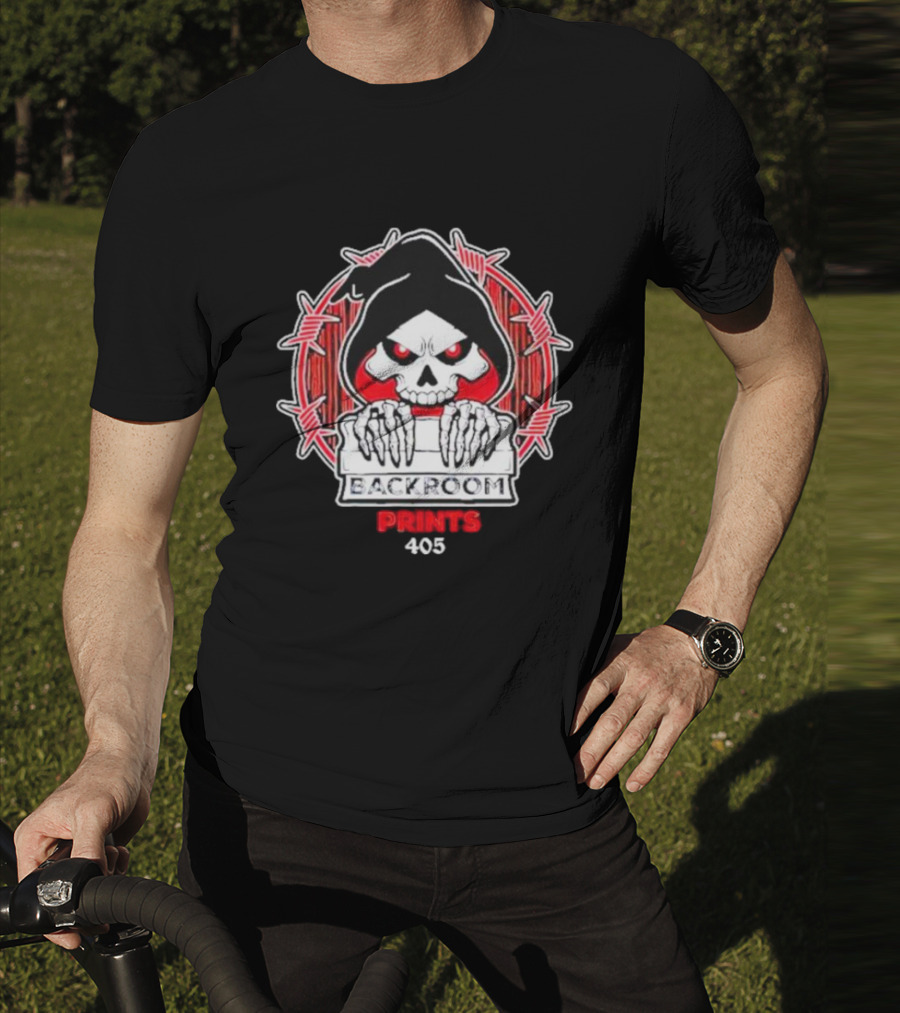 Backroom Prints 405 Reaper Skull Barbed Wire T-Shirt