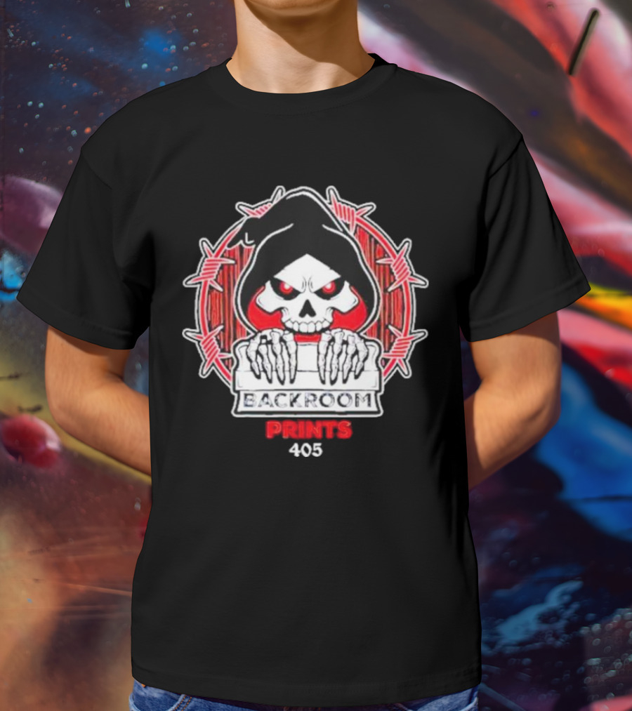 Backroom Prints 405 Reaper Skull Barbed Wire T-Shirt