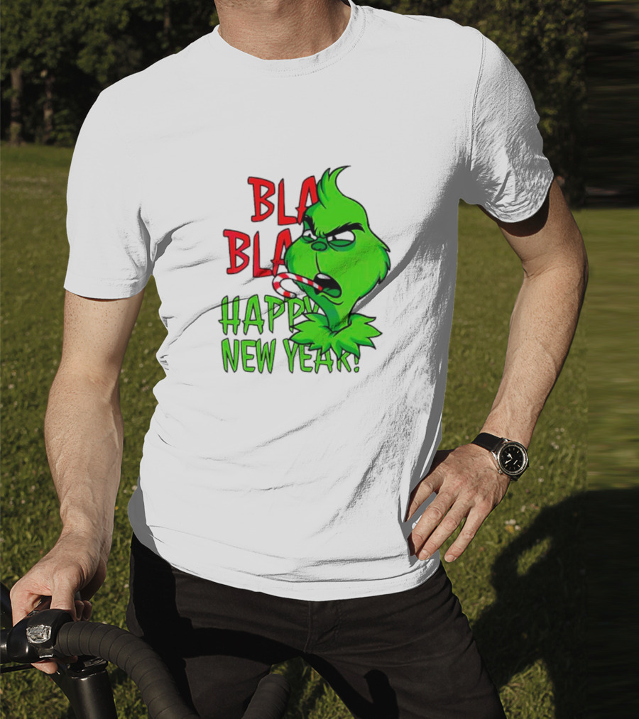 Bla Bla Happy New Year Grinch Candy Cane Image T-Shirt