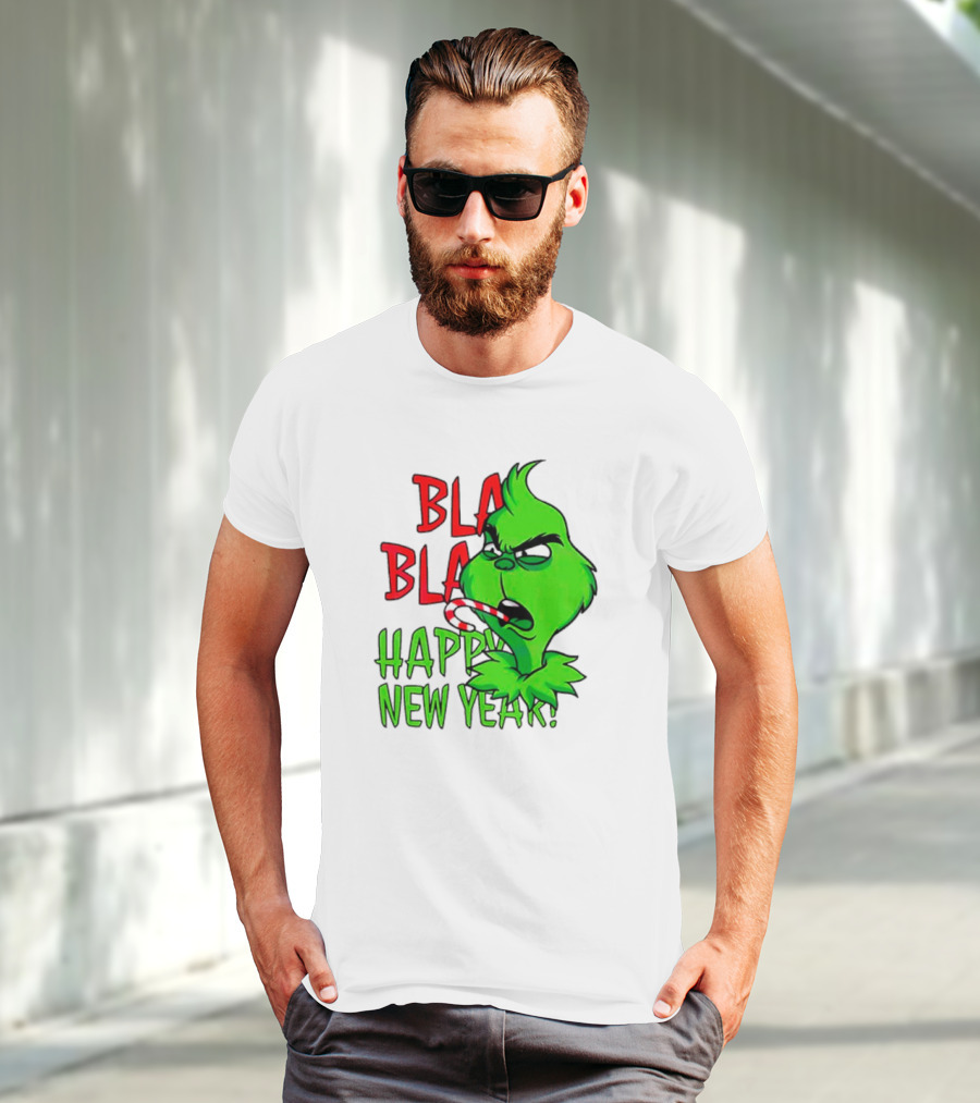 Bla Bla Happy New Year Grinch Candy Cane Image T-Shirt
