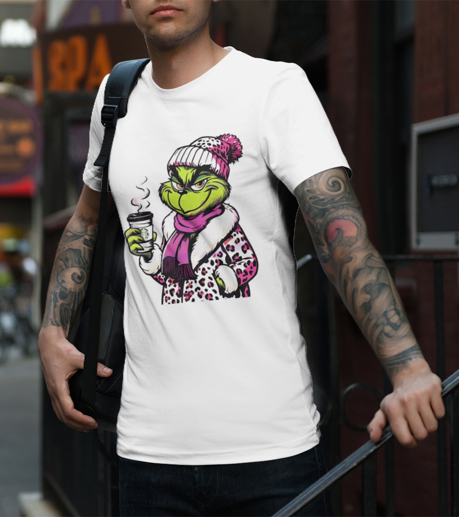 Grinchy And Bougie Pink Leopard Coffee Cozy T-Shirt