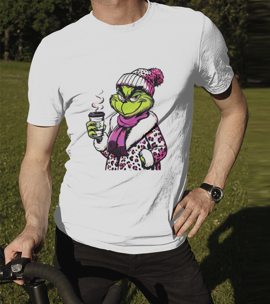 Grinchy And Bougie Pink Leopard Coffee Cozy T-Shirt