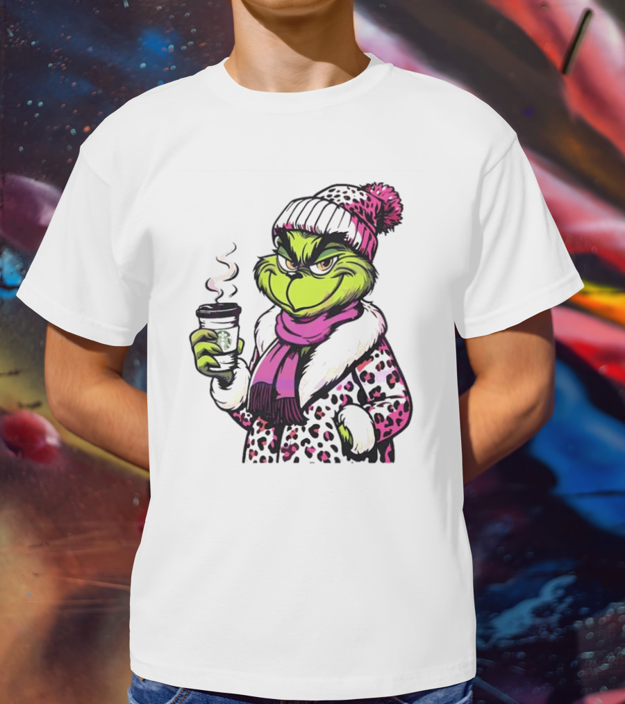 Grinchy And Bougie Pink Leopard Coffee Cozy T-Shirt