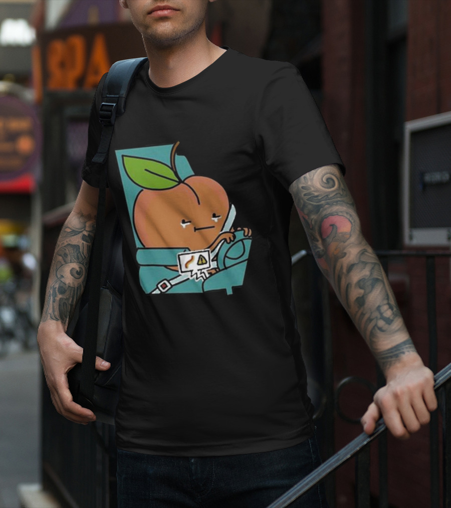 Peach Driving With Tears Fastened In Seatbelt Warning Signal T-Shirt
