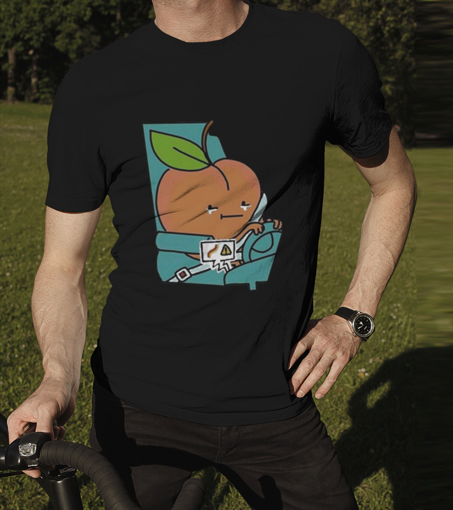 Peach Driving With Tears Fastened In Seatbelt Warning Signal T-Shirt