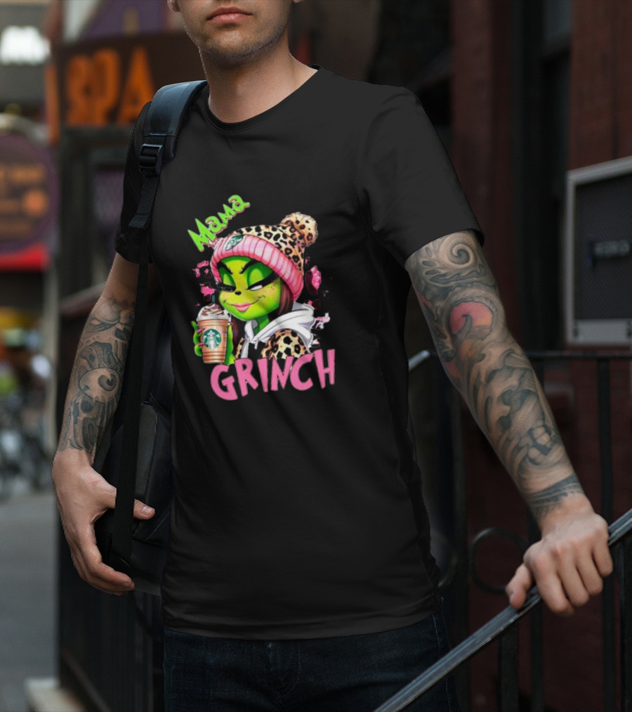 Mama Grinch Leopard Coffee Holiday T-Shirt
