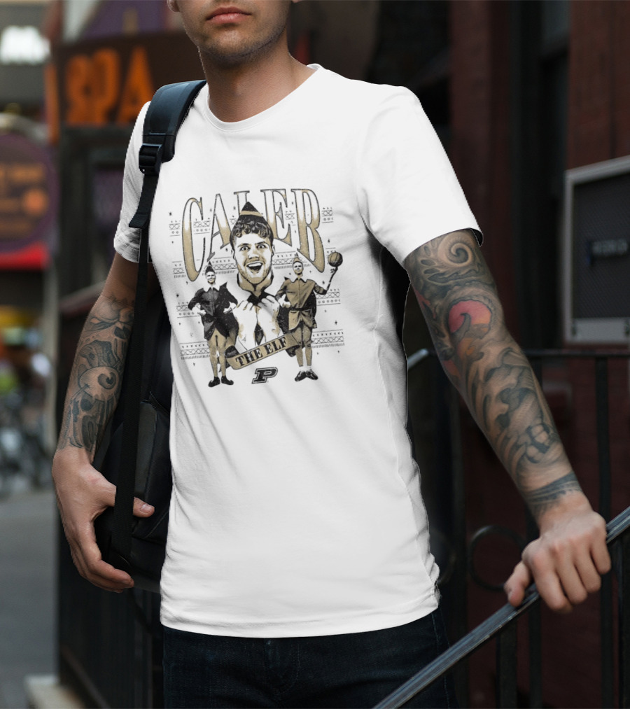 Caleb The Elf Purdue Boilermakers With Festive Characters And P T-Shirt