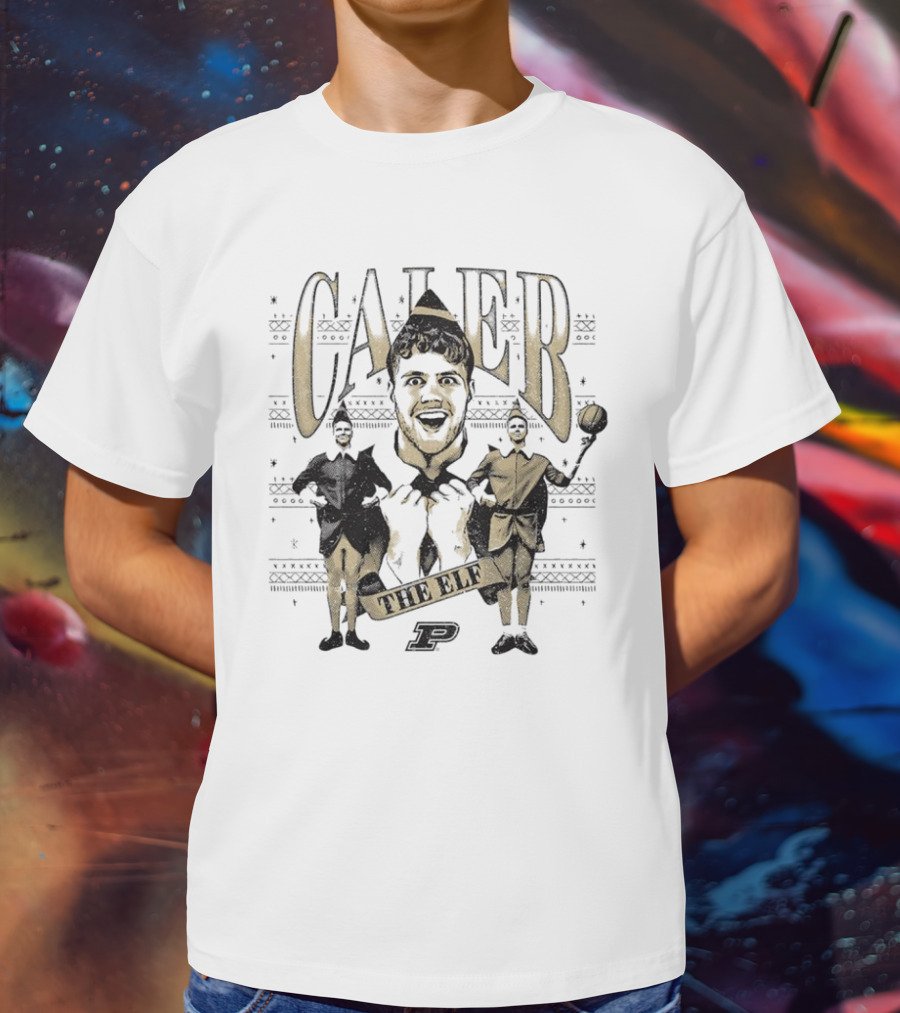 Caleb The Elf Purdue Boilermakers With Festive Characters And P T-Shirt