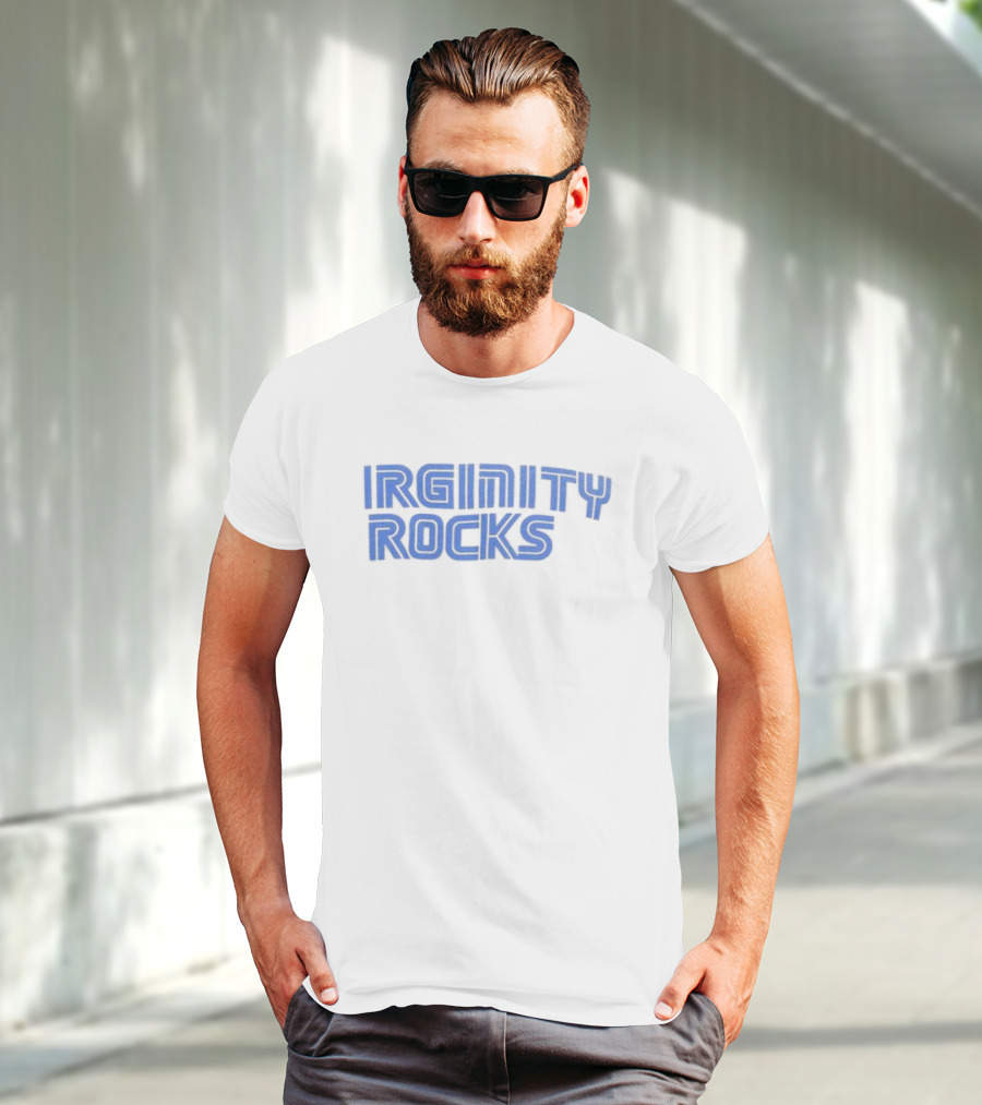 Virginity Rocks Bold Blue Gaming Font T-Shirt