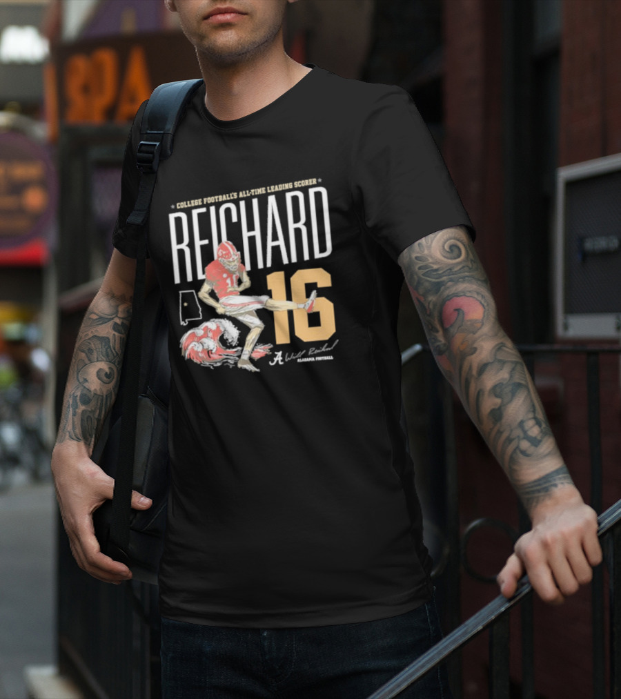 College Football's All-Time Leading Scorer Reichard 16 Alabama Football T-Shirt