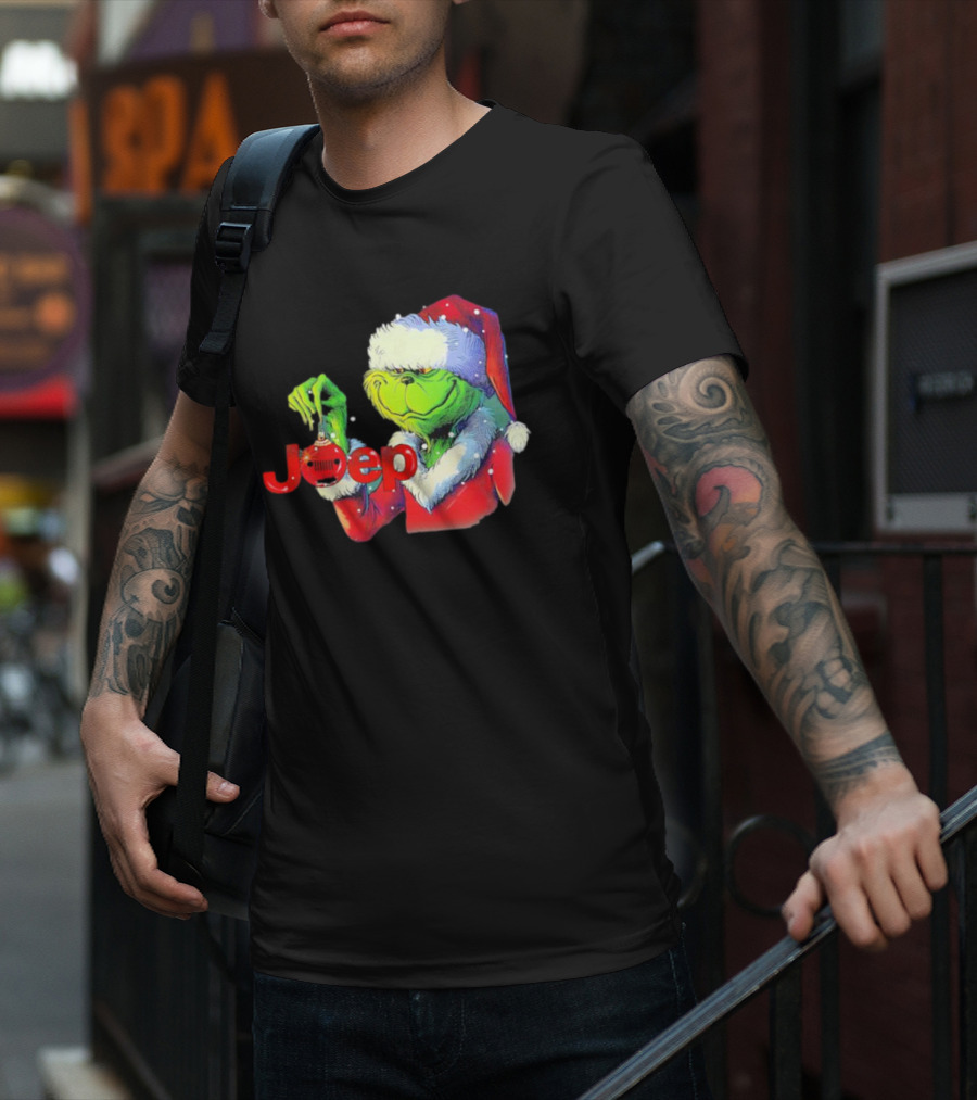 Santa Grinch Holding Jeep Ornament Holiday T-Shirt