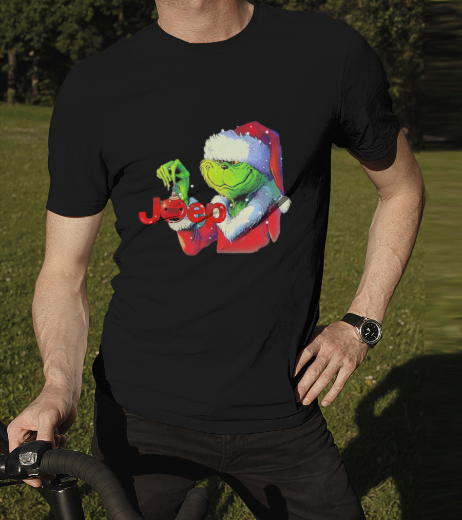 Santa Grinch Holding Jeep Ornament Holiday T-Shirt