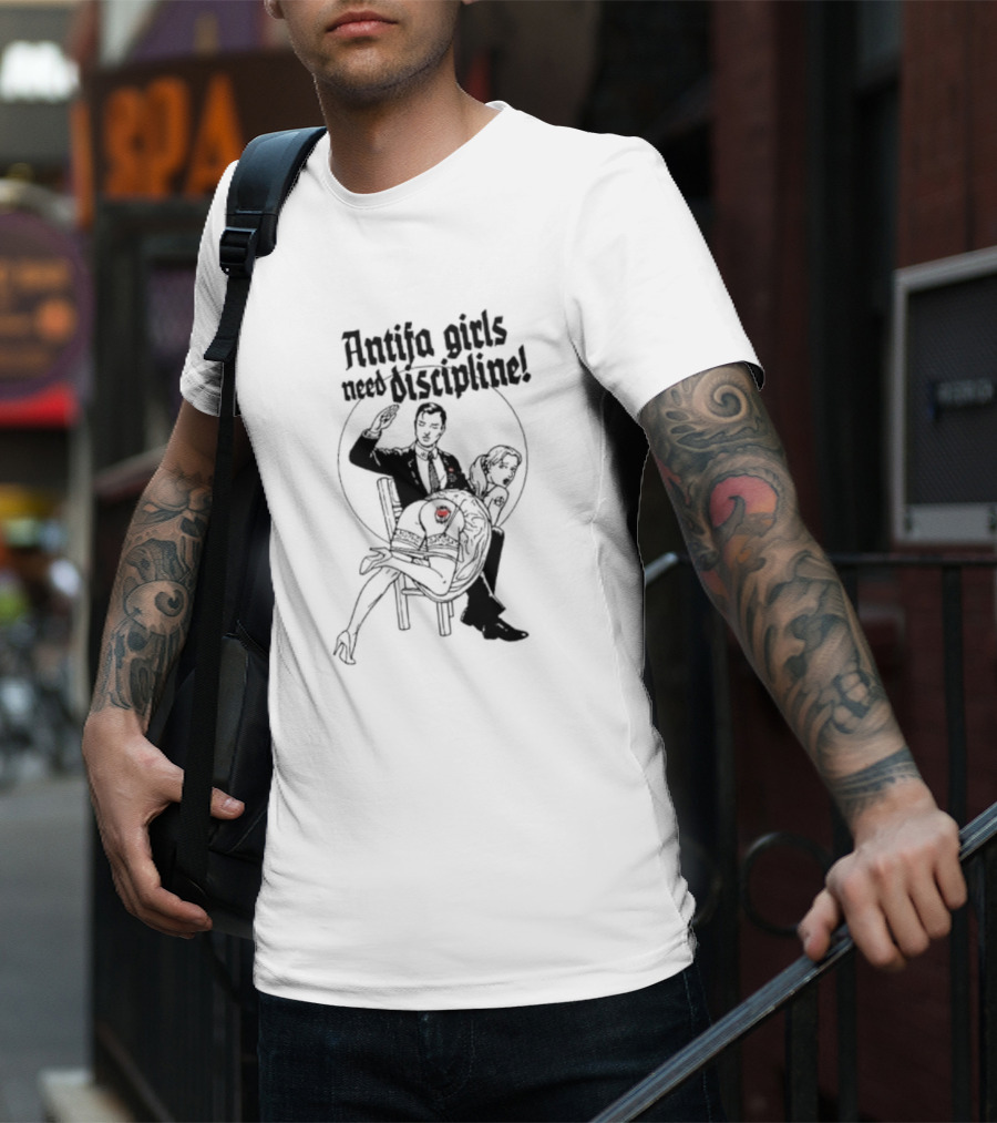 Antifa Girls Need Discipline Retro Style Illustration With Heart Detail T-Shirt