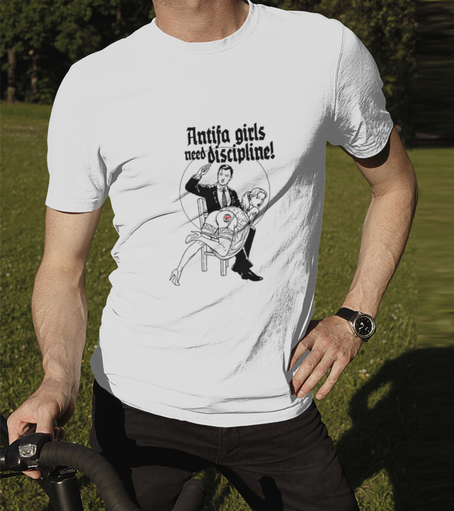 Antifa Girls Need Discipline Retro Style Illustration With Heart Detail T-Shirt