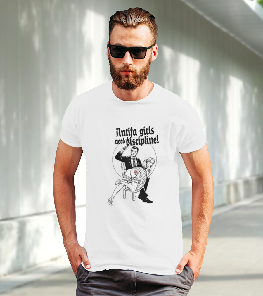 Antifa Girls Need Discipline Retro Style Illustration With Heart Detail T-Shirt