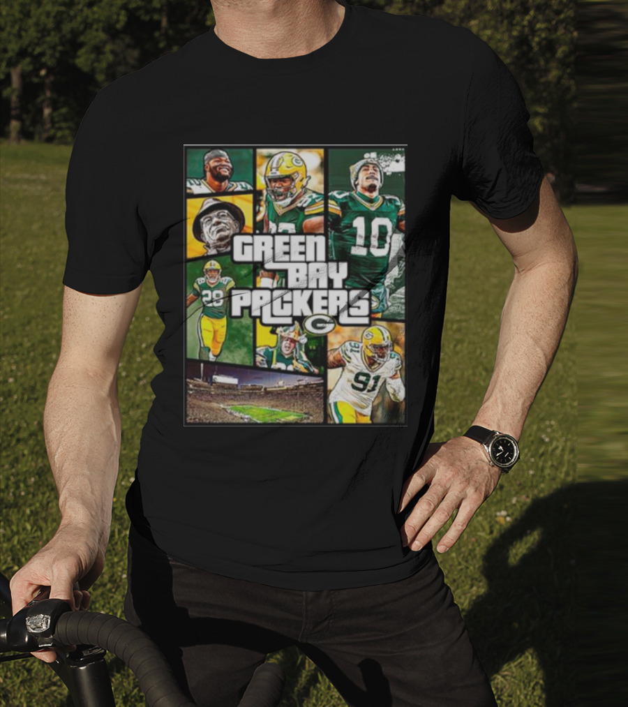 Green Bay Packers Players Collage Grand Theft Auto T-Shirt