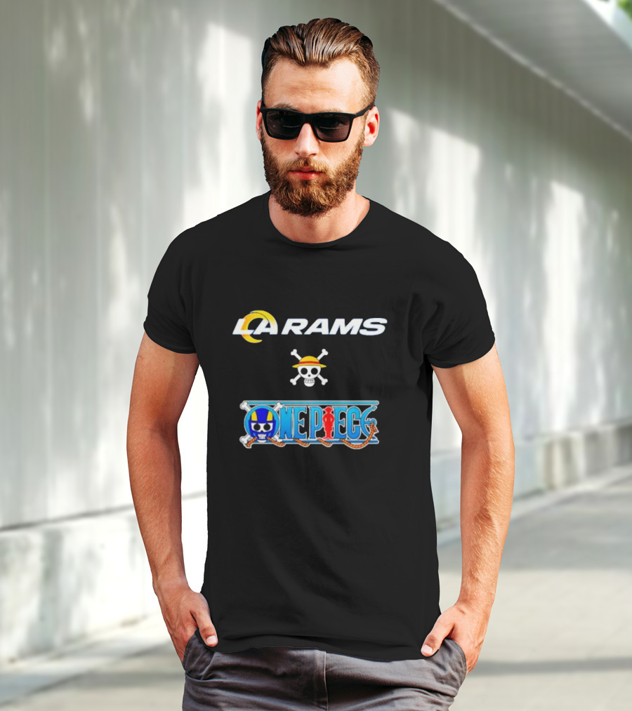 LA Rams One Piece Crossover Logo Skull Hat T-Shirt