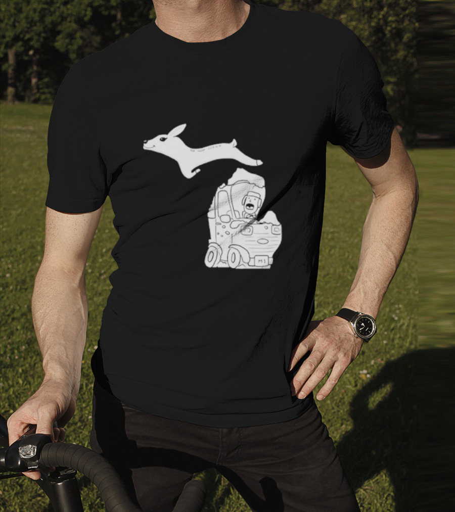 Michigan M1 Deer Leap Over Car T-Shirt