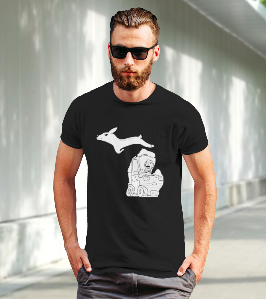 Michigan M1 Deer Leap Over Car T-Shirt