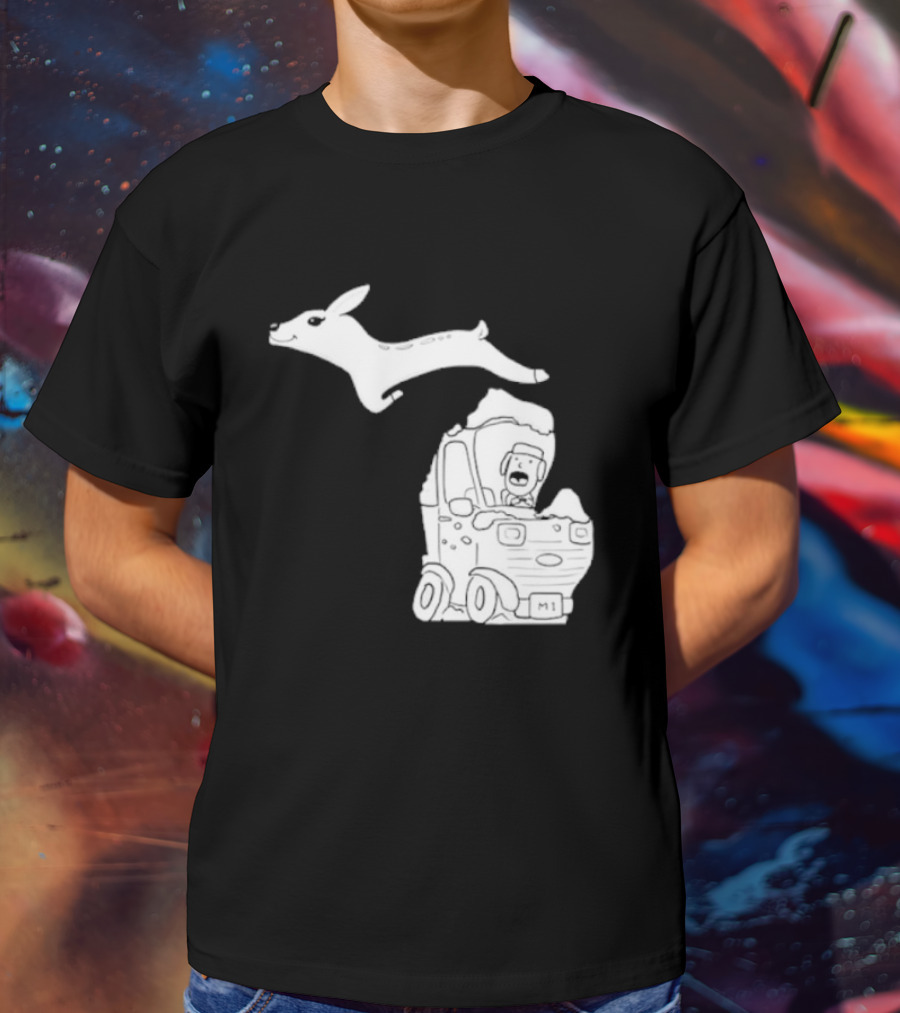 Michigan M1 Deer Leap Over Car T-Shirt