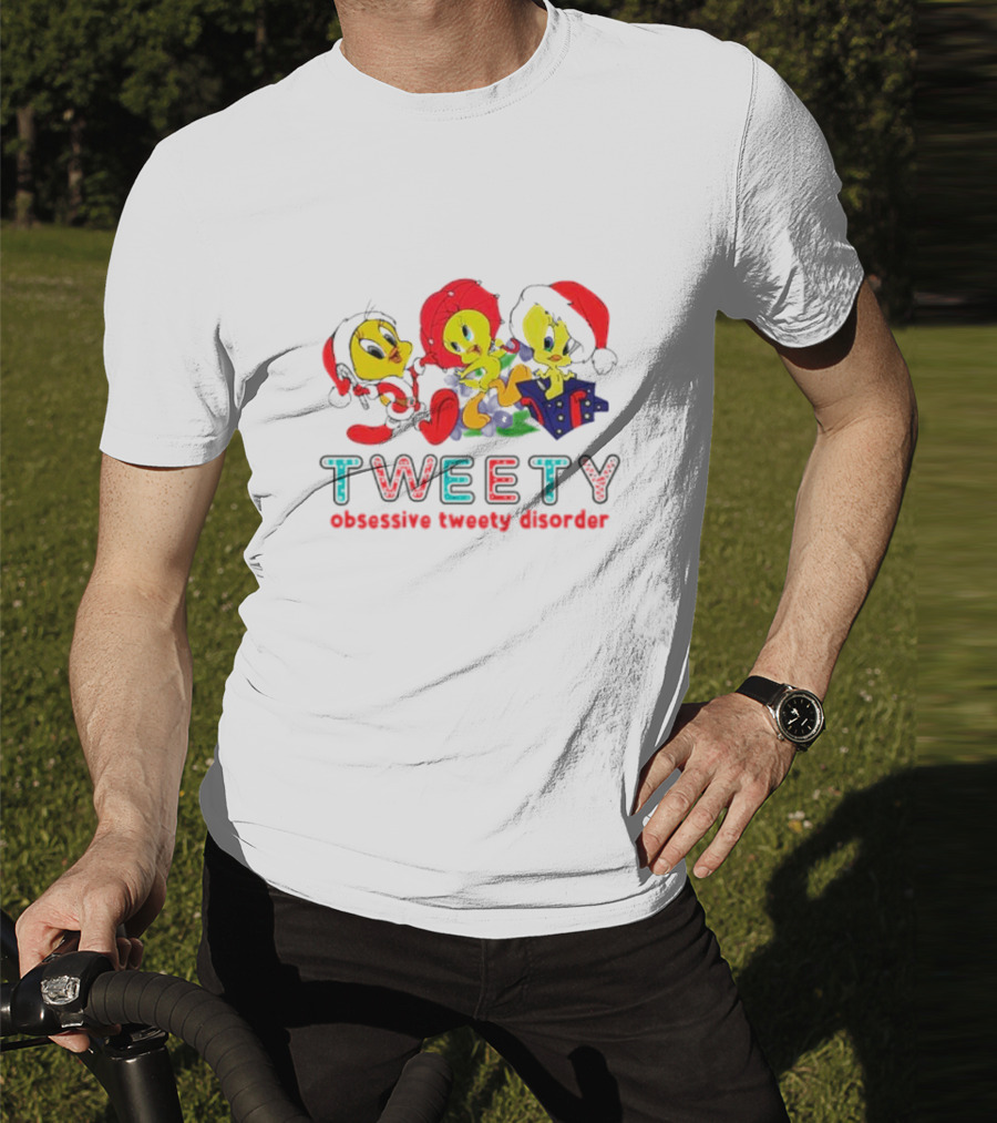 Tweety Obsessive Tweety Disorder With Christmas Hats And Gifts T-Shirt