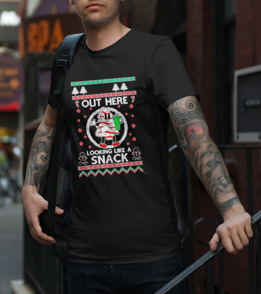 Out Here Looking Like A Snack Cookie Christmas Sweater With Gingerbread And Candy Canes T-Shirt