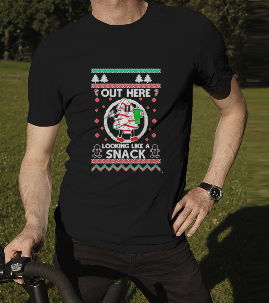 Out Here Looking Like A Snack Cookie Christmas Sweater With Gingerbread And Candy Canes T-Shirt