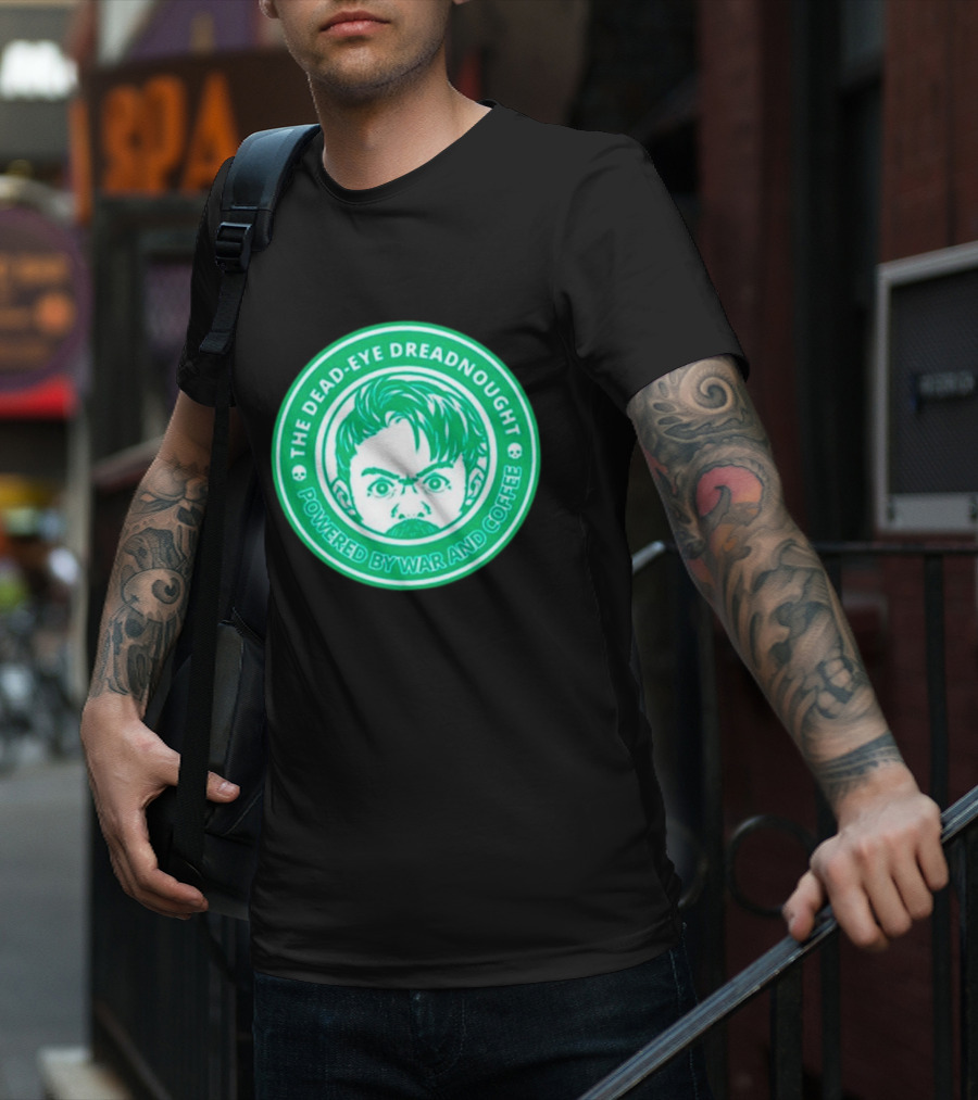 The Dead-Eye Dreadnought Powered By War And Coffee Iconic Emblem T-Shirt