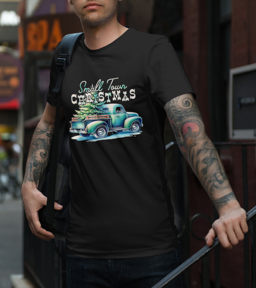 Small Town Christmas Vintage Truck And Tree T-Shirt