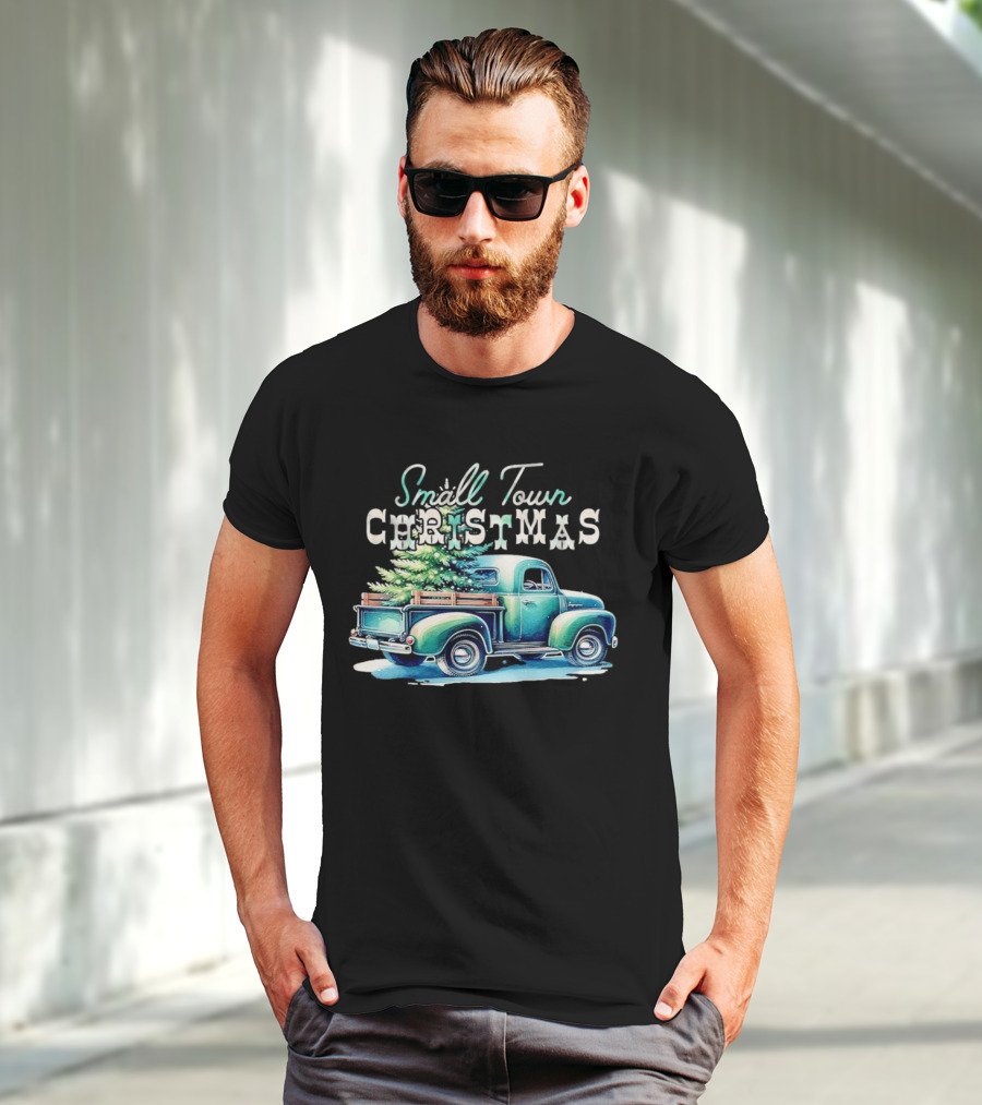 Small Town Christmas Vintage Truck And Tree T-Shirt
