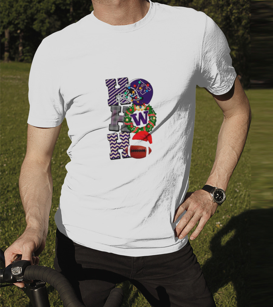 Washington Huskies Football Ho Ho Wreath Helmet Christmas Ball T-Shirt