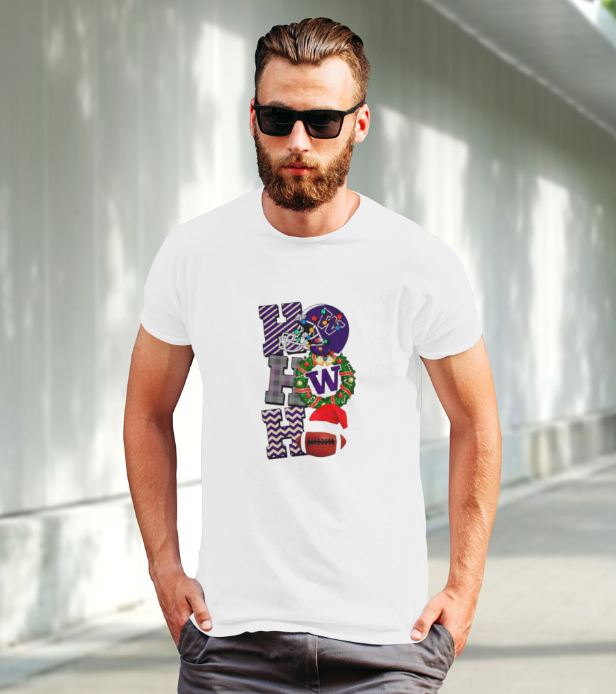 Washington Huskies Football Ho Ho Wreath Helmet Christmas Ball T-Shirt