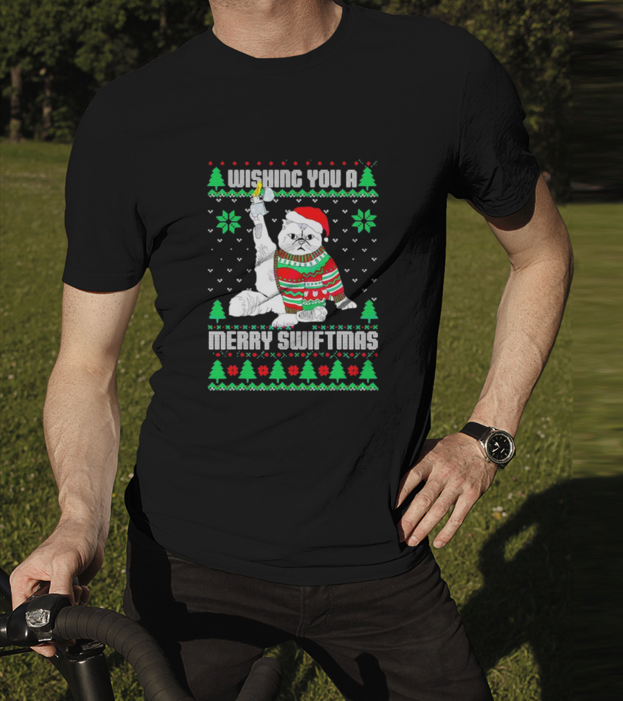 Wishing You A Merry Swiftmas Cat Santa Ugly Christmas T-Shirt