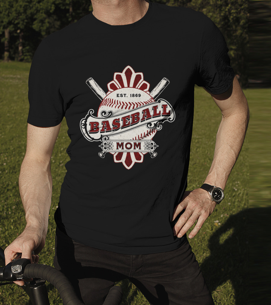 Baseball Mom Est. 1869 Vintage Bat And Ball Emblem T-Shirt