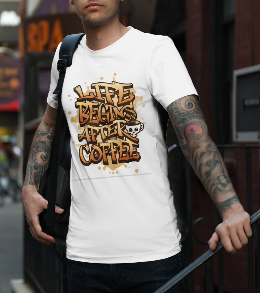 Life Begins After Coffee Graffiti Skull T-Shirt